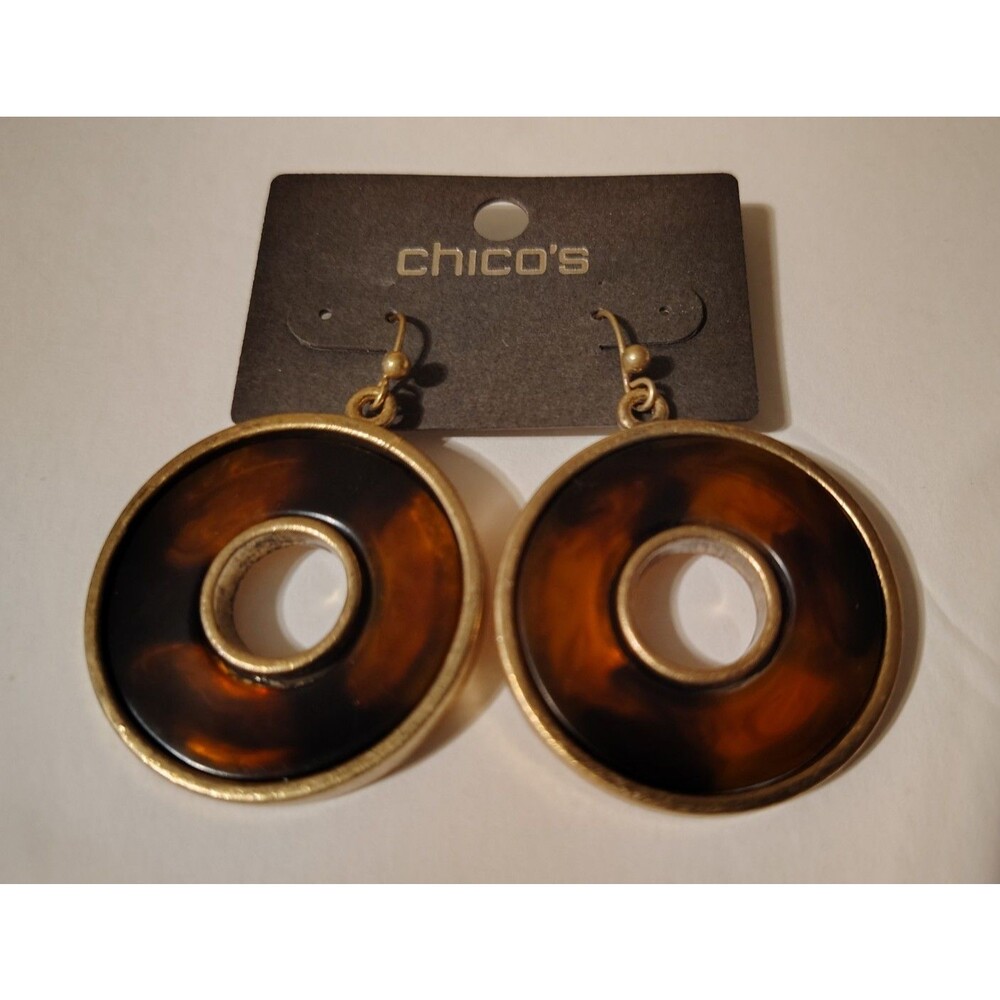 Chico's Dangle Drop Tortoise Shell Earrings - Picture 3 of 4